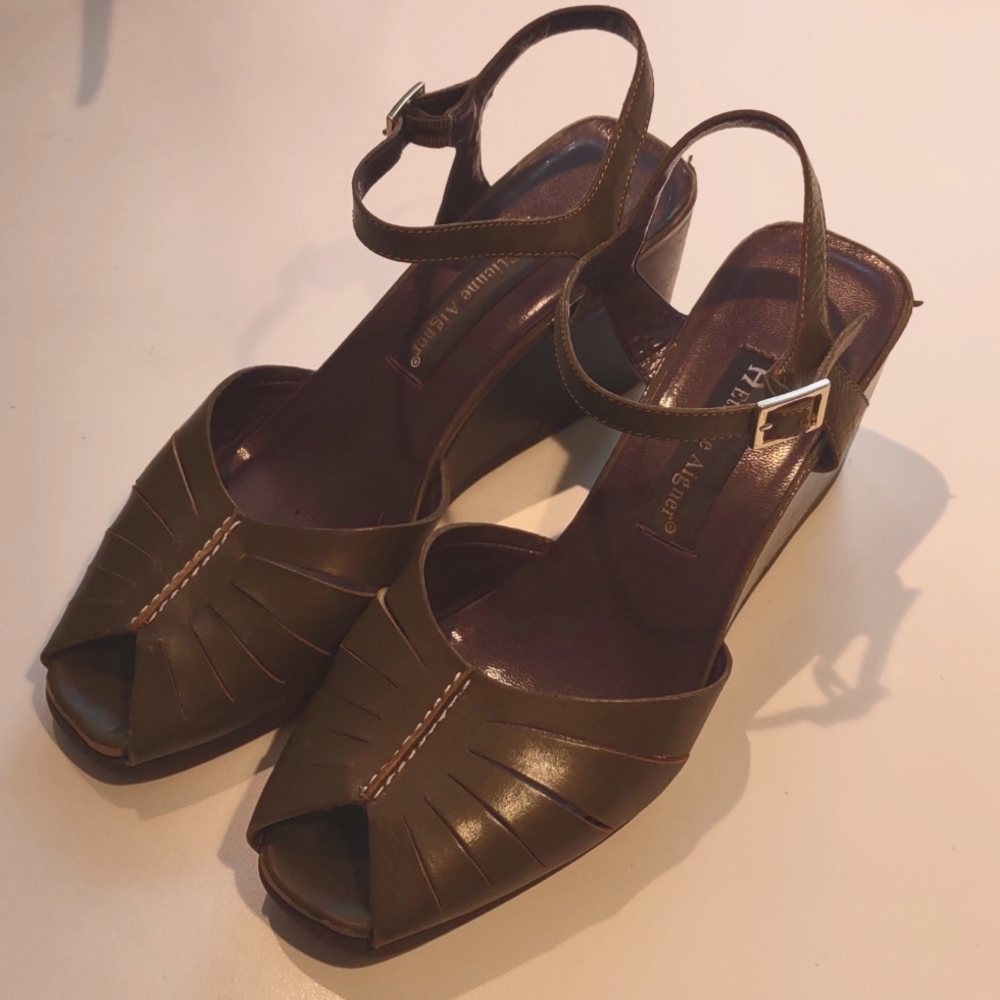 Olive green wedge sandals
